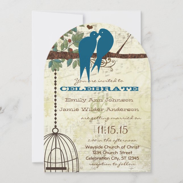 Convite Teal Love Birds Sitting In a Tree Wedding Invite (Frente)