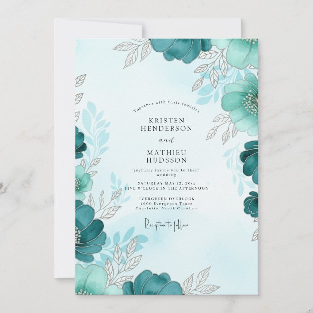 Convite Teal Luminous Winter Wedding (Frente)