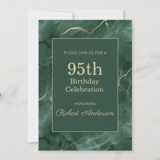 Convite Teal Marble 95th Birthday (Frente)