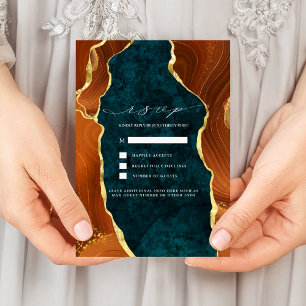 Convite Teal Marble, Laranja Queimado e RSVP de Agato Dour