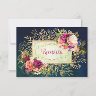 Convite Teal, Marinho, Dourada Prata de Casamento Floral