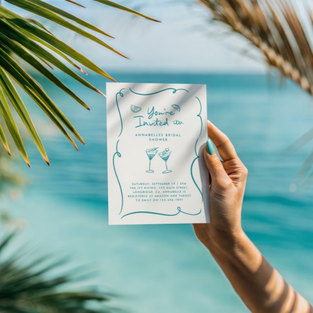 Convite Teal Martini Bridal Shower Cocktail Party (Criador carregado)