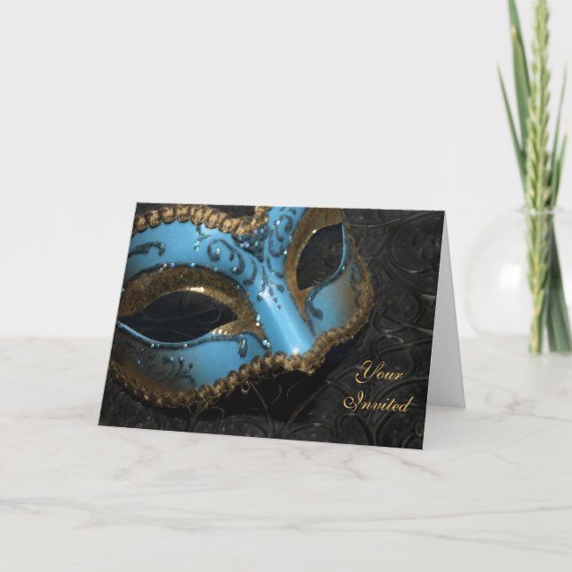 Convite Teal Masquerade Mask Invitation Card (Frente)