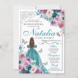 Convite Teal & Mauve Ocean Sunset Princess Quinceanera