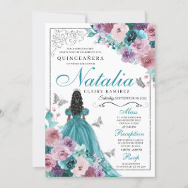 Convite Teal & Mauve Ocean Sunset Princess Quinceanera