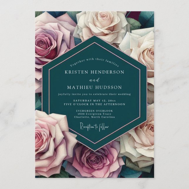 Convite Teal Mauve Opulent Wedding (Frente)
