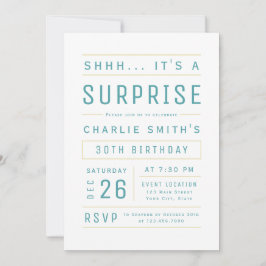Convite Teal Modern Simple Typografia Surpresa Aniversário