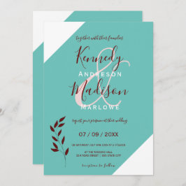 Convite Teal Monograma 💍 Elegância Geométrica Moderna