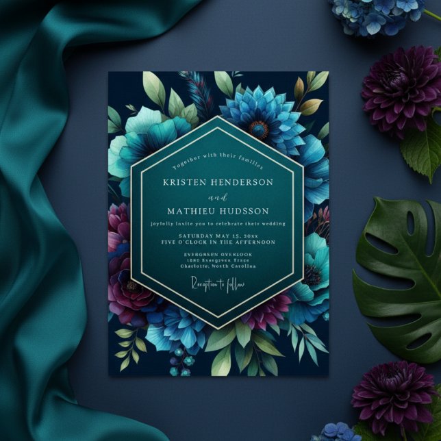 Convite Teal Moody Bloom Wedding (Criador carregado)