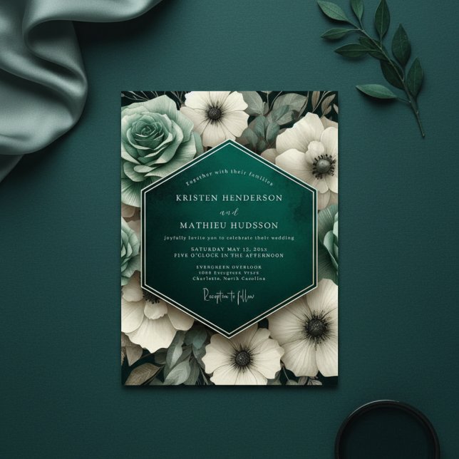 Convite Teal Moody Floral Opulence Wedding (Criador carregado)