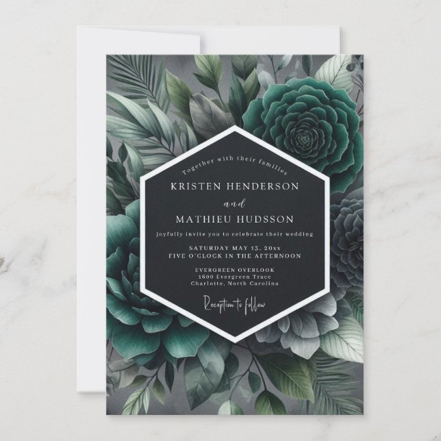 Convite Teal Moody Succulent Wedding (Frente)