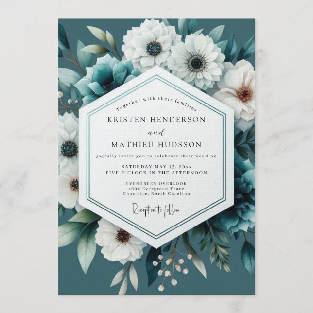 Convite Teal Moody Winter Wedding (Frente)