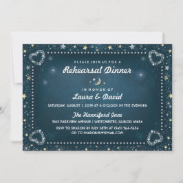 Convite Teal Moon & Stars Janto de ensaio Dourado e branco