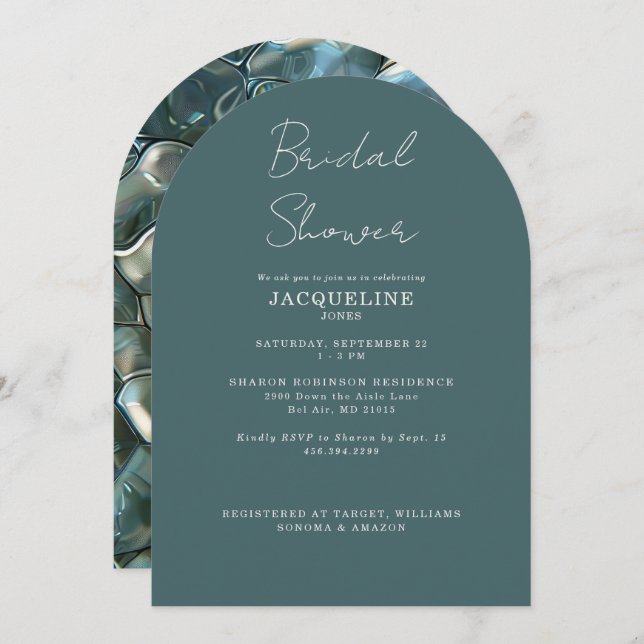 Convite Teal Mosaic Bridal Shower Arched  (Frente/Verso)