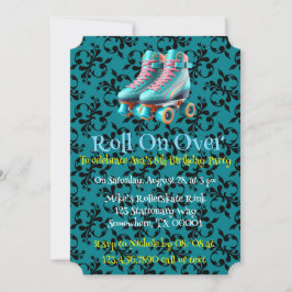 Convite Teal Neon Rollerskate Festa de aniversário