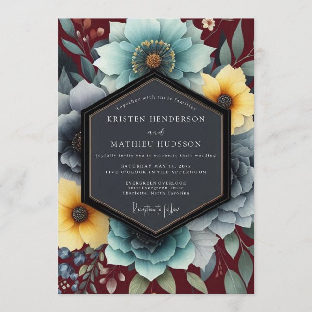 Convite Teal & Ochre Bohemian Bloom Wedding (Frente)