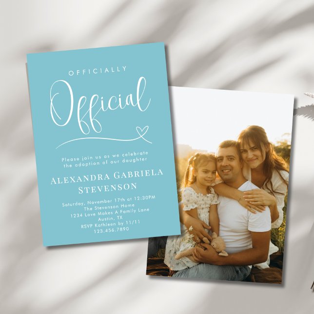 Convite Teal Officially Official Adoption Day Party Photo (Criador carregado)