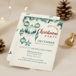 Convite  Teal Ornament Christmas Party Invitation Art