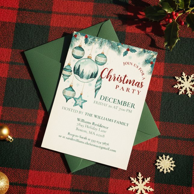 Convite  Teal Ornament Christmas Party Invitation Art (Winter Celebration Invite)