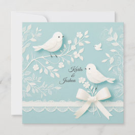 Convite Teal pálido com rendas românticas e casamentos de