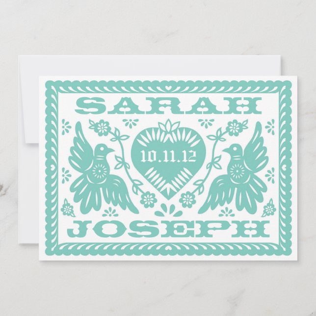 Convite Teal Papel Picado Love Birds (Verso)