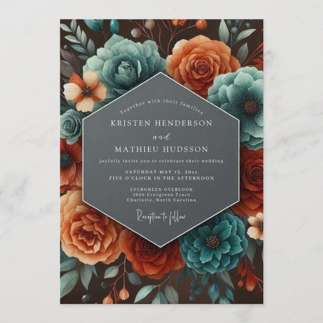 Convite Teal Paprika Autumnal Wedding (Frente)