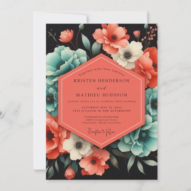 Convite Teal Paprika Bloom Wedding (Frente)