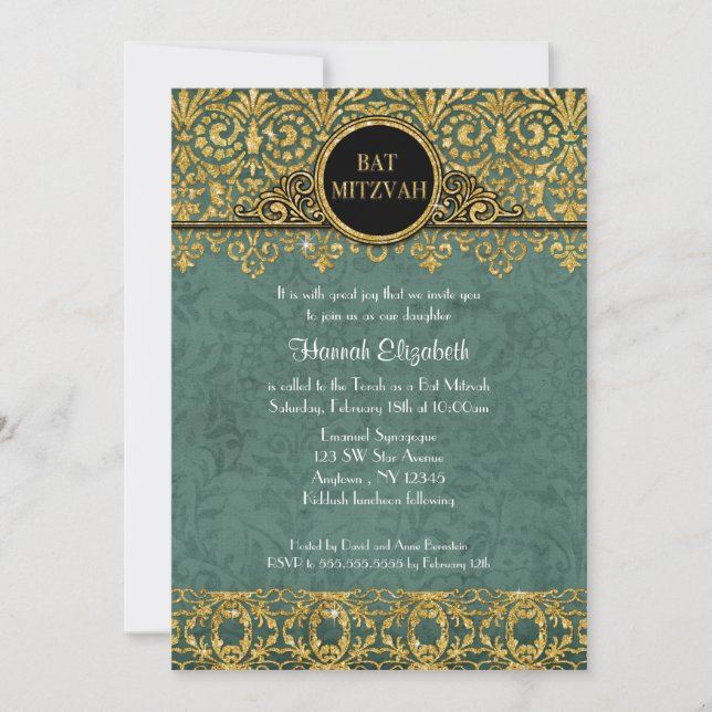 Convite Teal Peacock English Manor Art Deco Nouveau Damask (Frente)