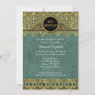 Convite Teal Peacock English Manor Art Deco Nouveau Damask