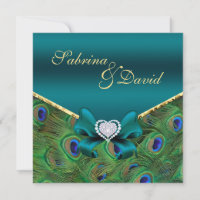 Convite Teal Peacock para Casamento