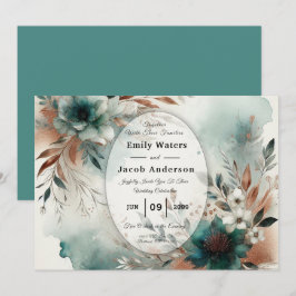 Convite Teal Petals in Bronze Bloom Wedding