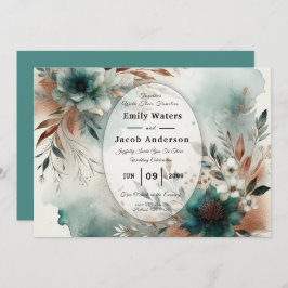 Convite Teal Petals in Bronze Bloom Wedding