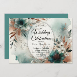 Convite Teal Petals in Bronze Bloom Wedding
