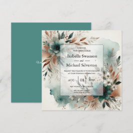 Convite Teal Petals in Bronze Bloom Wedding