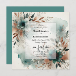 Convite Teal Petals in Bronze Bloom Wedding