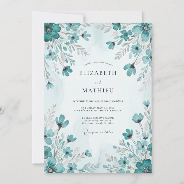 Convite Teal Picturesque Spring Wedding (Frente)