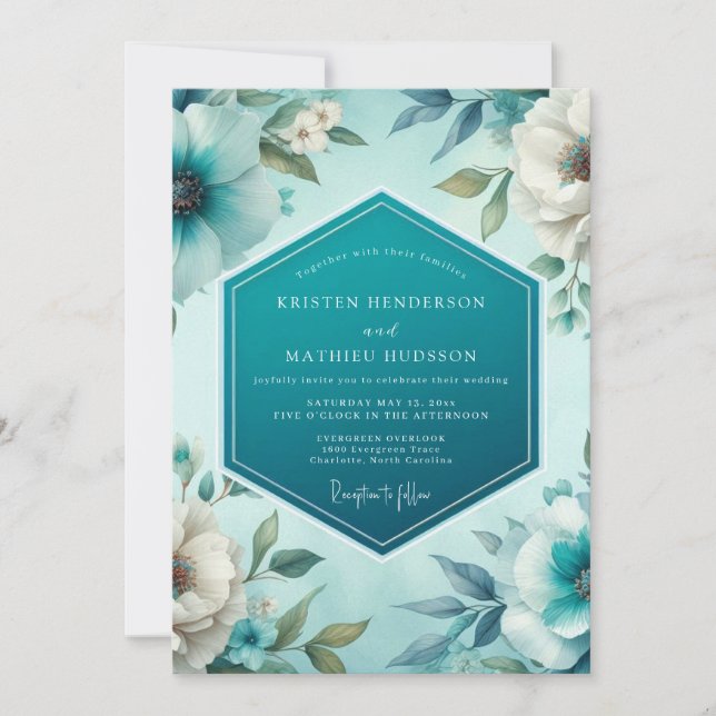 Convite Teal Polished Spring Wedding (Frente)