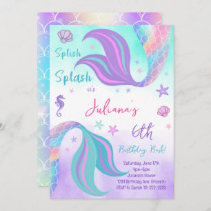 Convite Teal Purple Sereid Cauda Aniversário