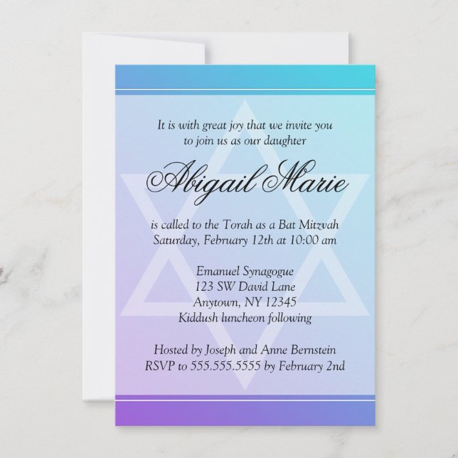 Convite Teal Purple Star de David Bat Mitzvah (Frente)