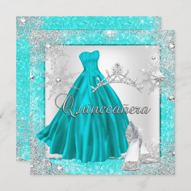 Convite Teal Quinceanera 15 Elite Bolsa mensageifesta de a (Frente/Verso)