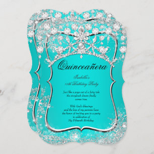 Convite Teal Quinceanera 15 Winter Wonderland Silver