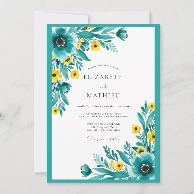 Convite Teal Radiant Meadow Wedding (Frente)