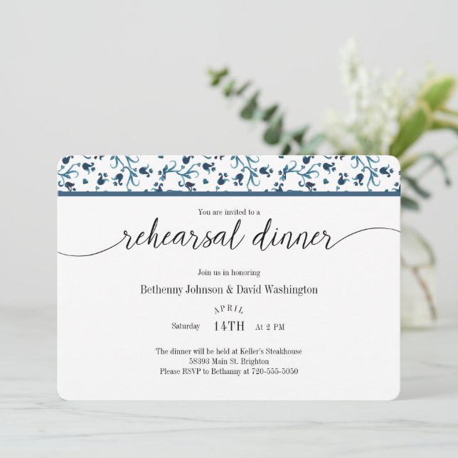 Convite Teal Rehearsal Dinner Invitation (Em pé/Frente)