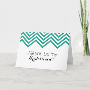 Convite Teal Retro Chevron Will You Be My Bridesmaid?