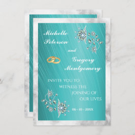 Convite Teal Rhinestone & Marble Wedding Elegante