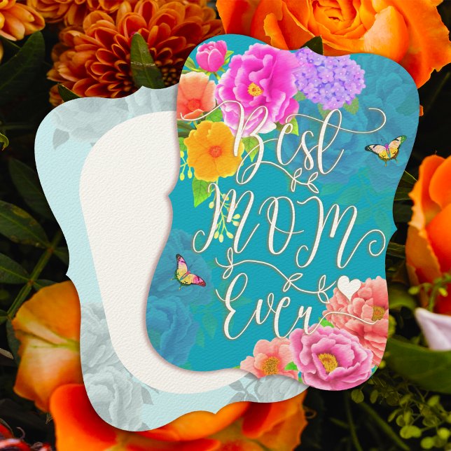 Convite Teal Romântico de Peonies Garden Melhor Mãe (Romantic Peonies Garden Best Mom Ever Teal Mother's Day Card.)
