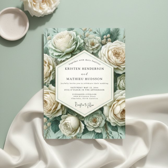 Convite Teal Rose Botanical Romance Wedding (Criador carregado)