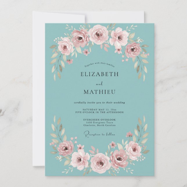 Convite Teal Rose Painterly Enchantment Wedding (Frente)