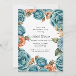 Convite Teal Roses and Orange Floral Bachelorette Party