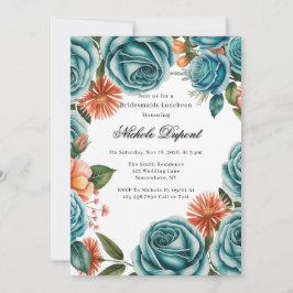 Convite Teal Roses and Orange Floral Bridesmaids Luncheon